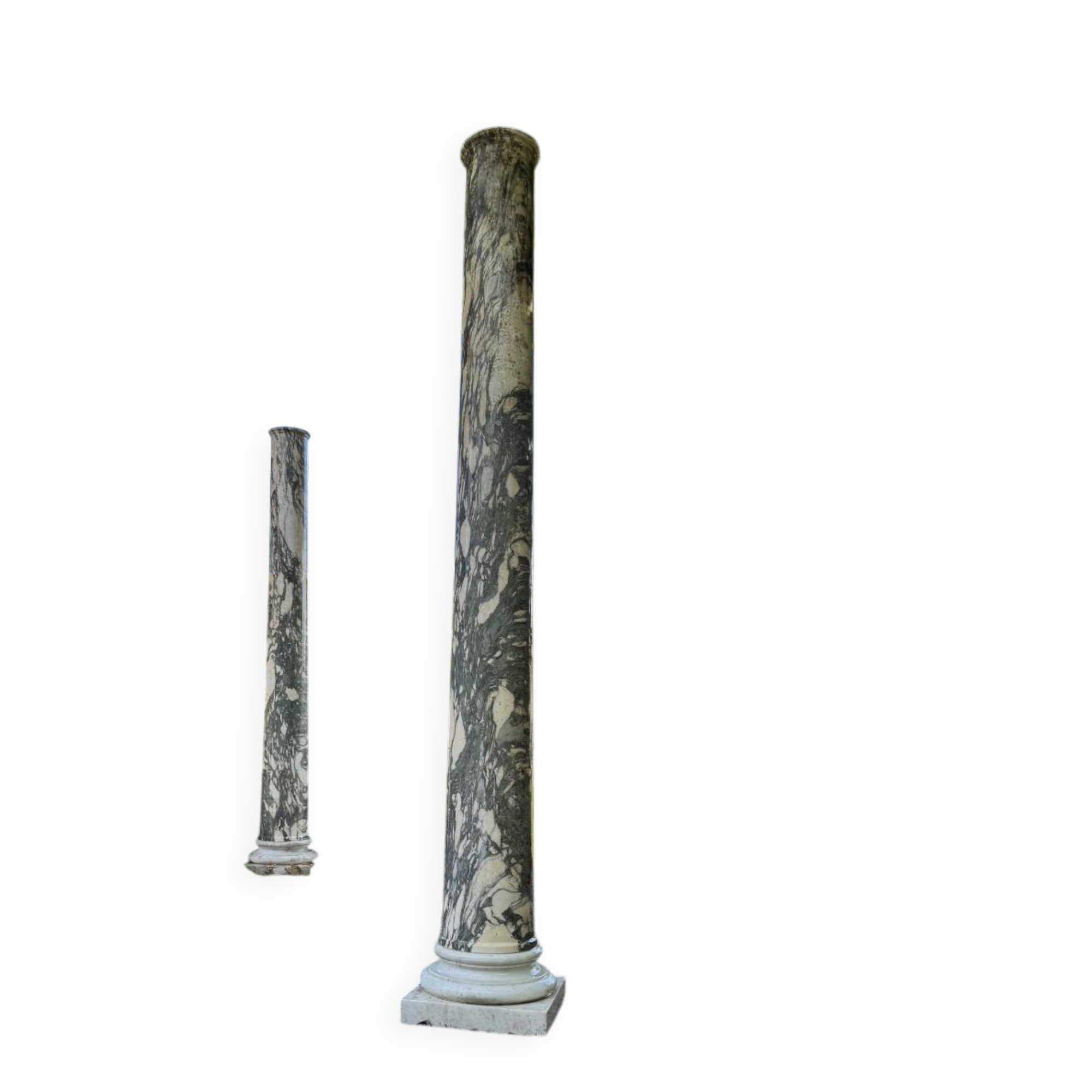 Pair of large green and white cipollino marble columns, 294cm high, Italy circa 1880