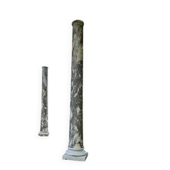 Paire de grandes colonnes en marbre vert et blanc cipollino, 294cm de haut, Italie vers 1880