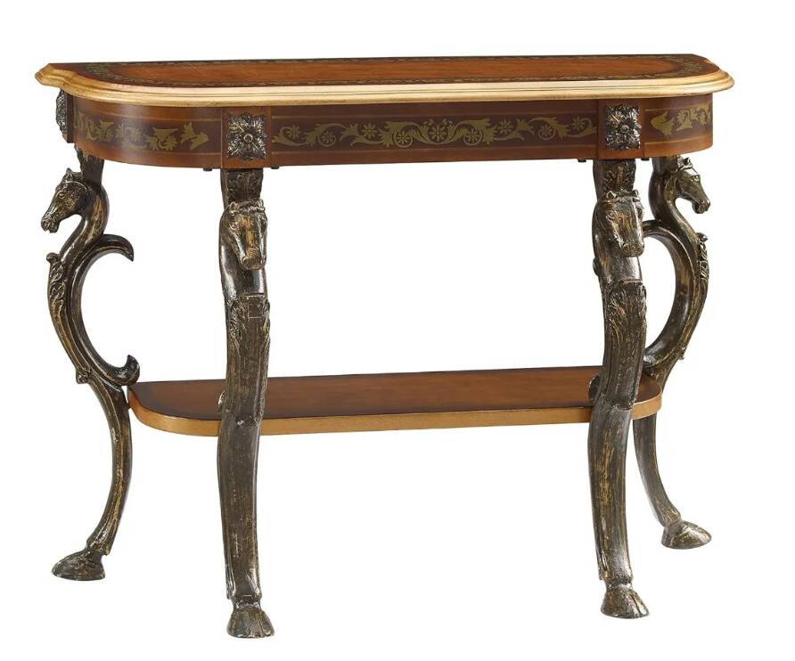 Masterpiece Floral Demilune Console Table with Horse Head Legs by Powell