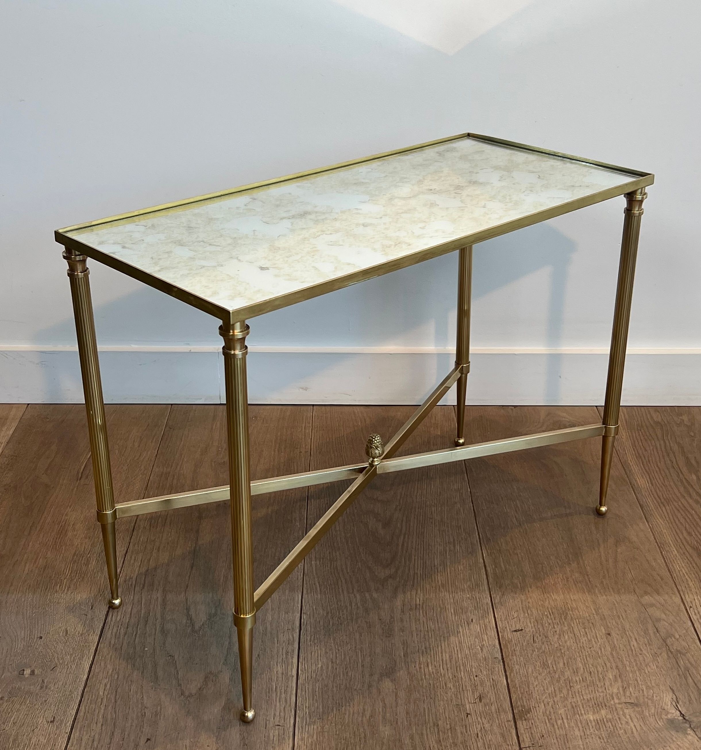 Pair of brass side tables with antique mirrored tops from Maison Jansen