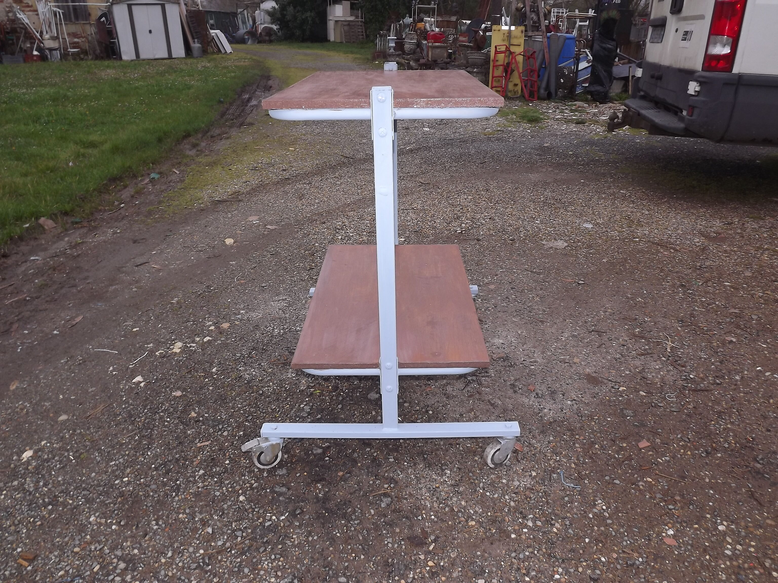 Iron and wood industrial rolling table