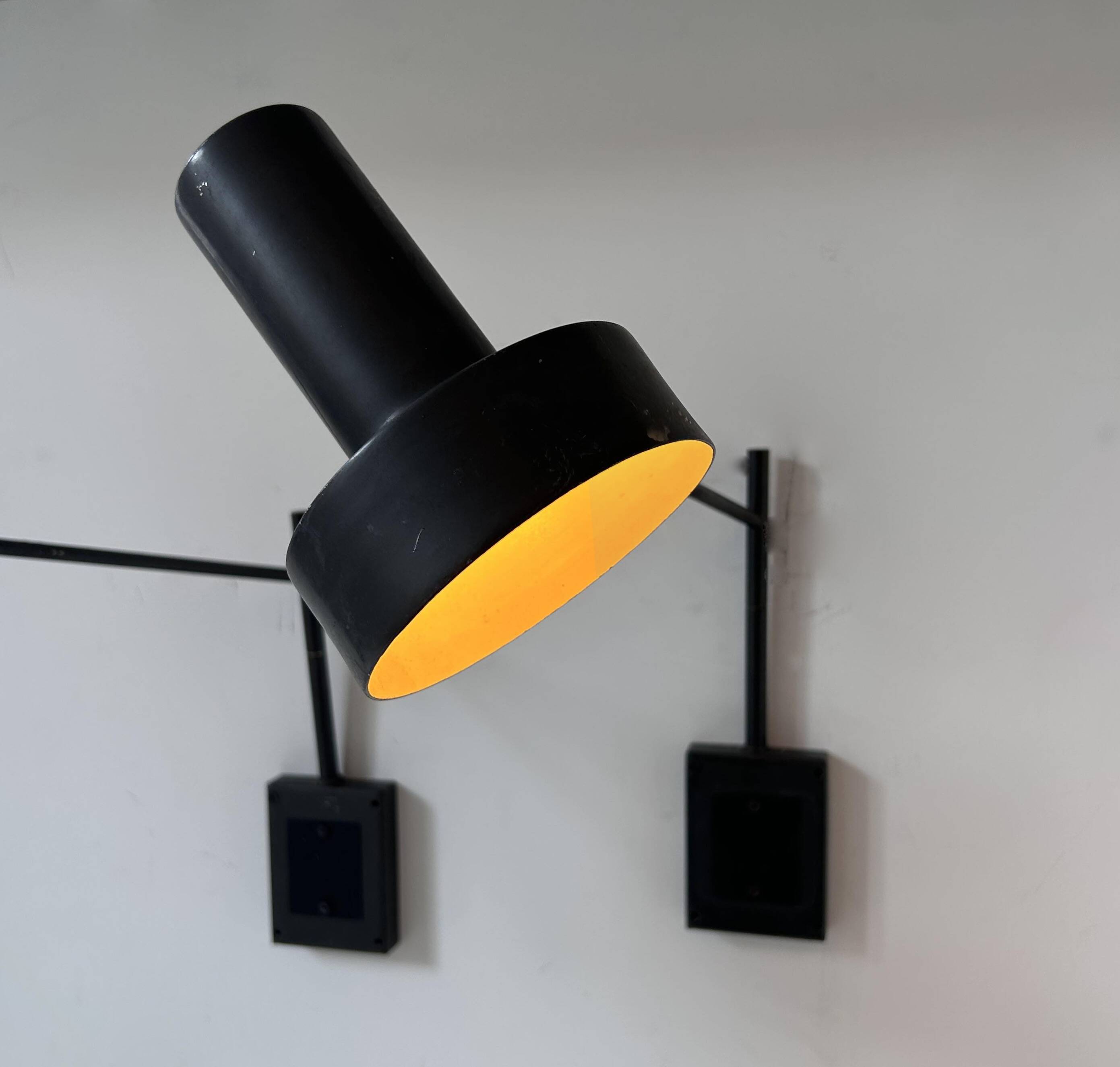 Pair of vintage adjustable wall lights, matte black metal, France 1960s