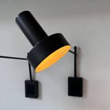 Pair of vintage adjustable wall lights, matte black metal, France 1960s