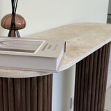 Travertine and wood console | dark oak