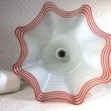 Vintage suspension in white opaline and red border, corolla shape / French vintage
