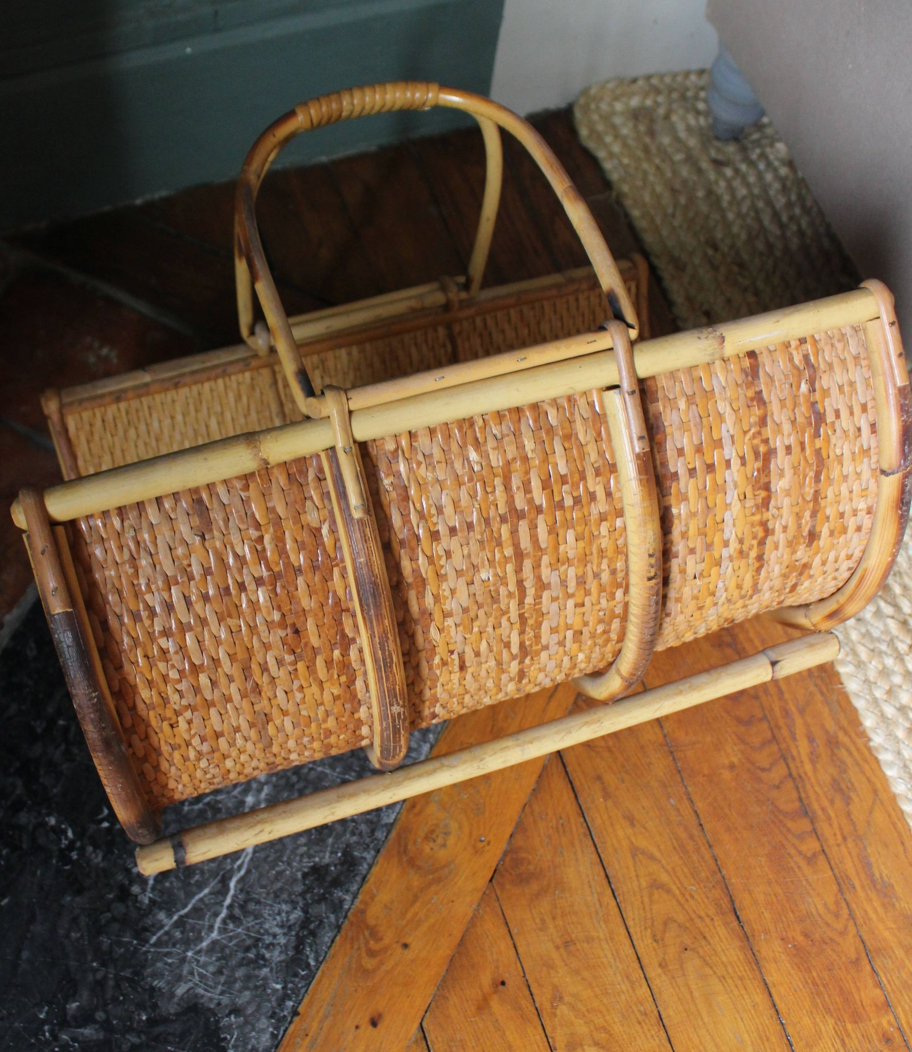 Vintage wicker log basket magazine holder