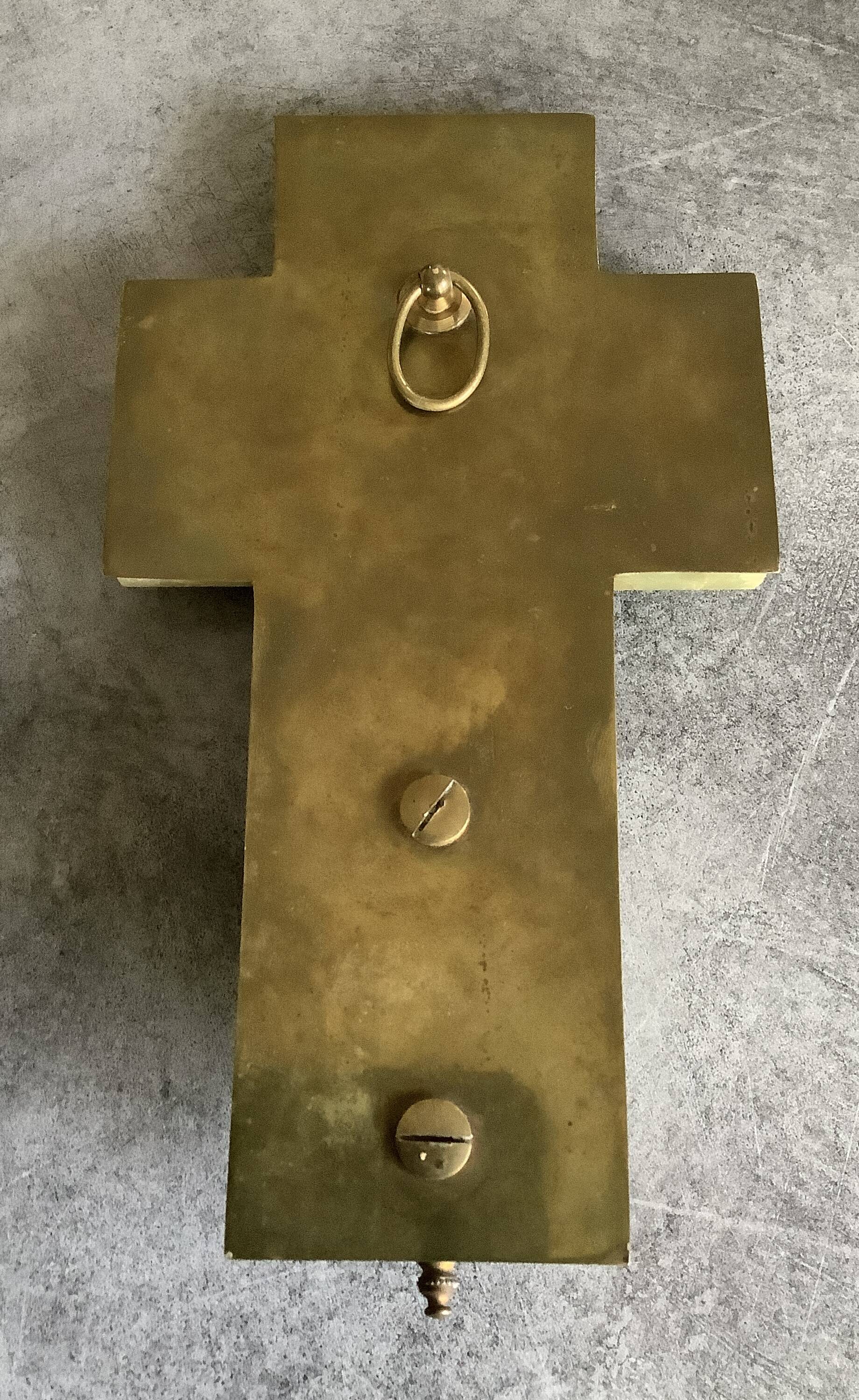 Wall cross with a holy water font in enamel and onyx, 19th century.