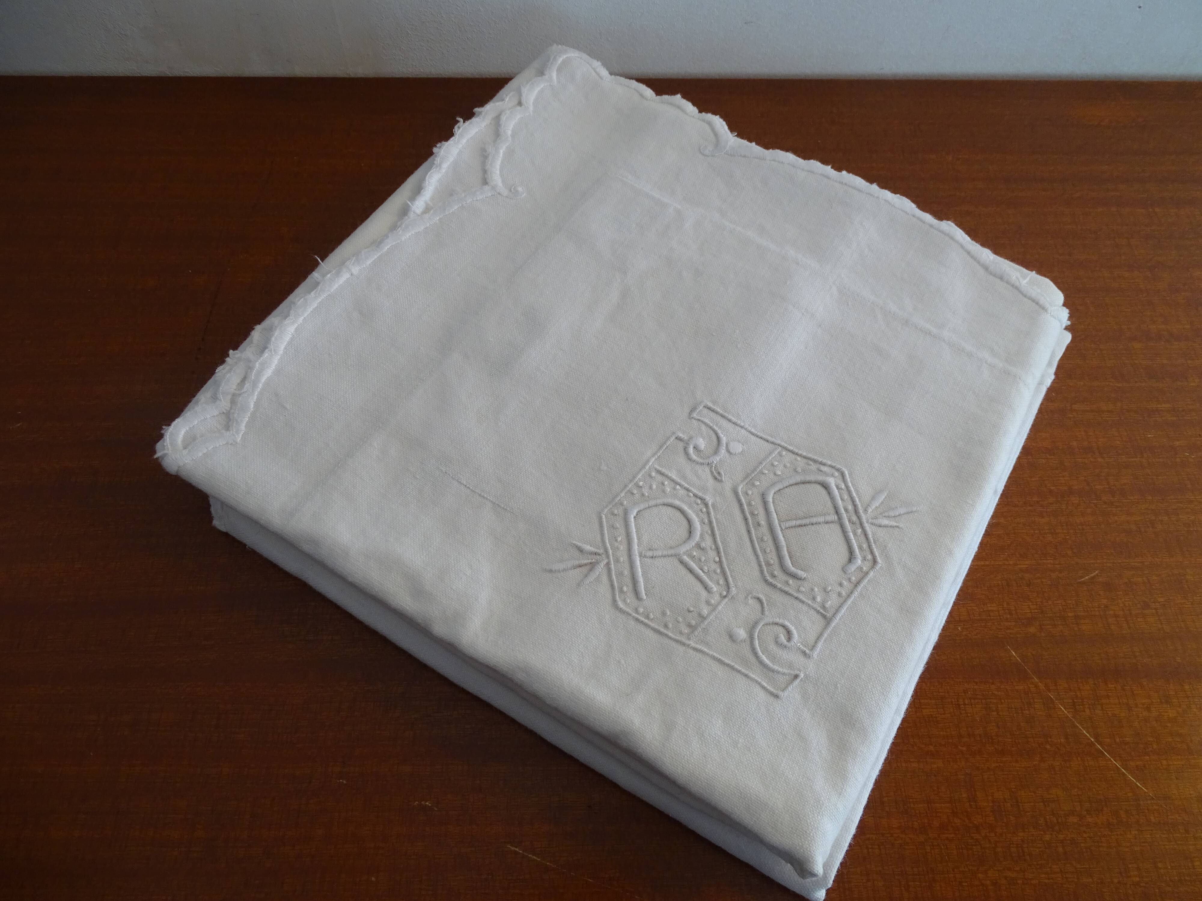 2 old R.A embroidered pillowcases in 73cm by 73cm cotton