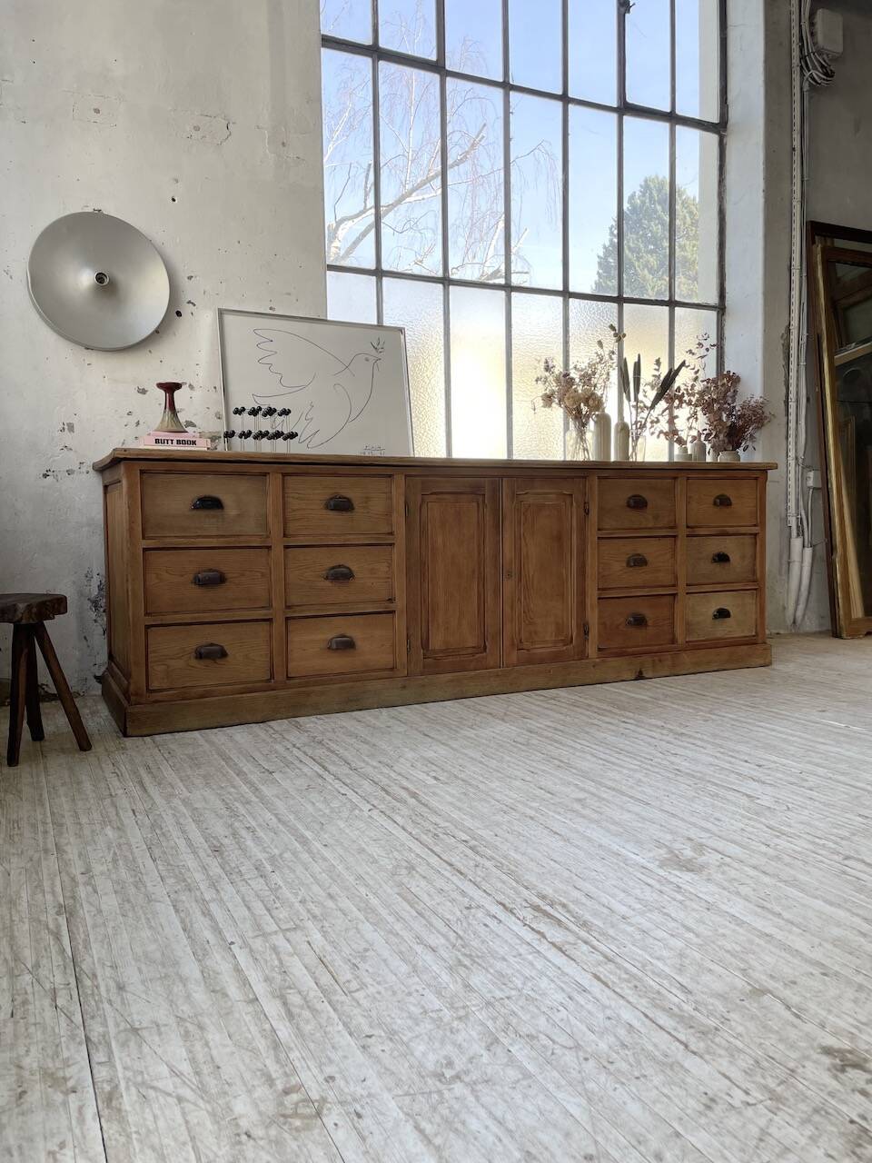 XXL solid oak counter sideboard
