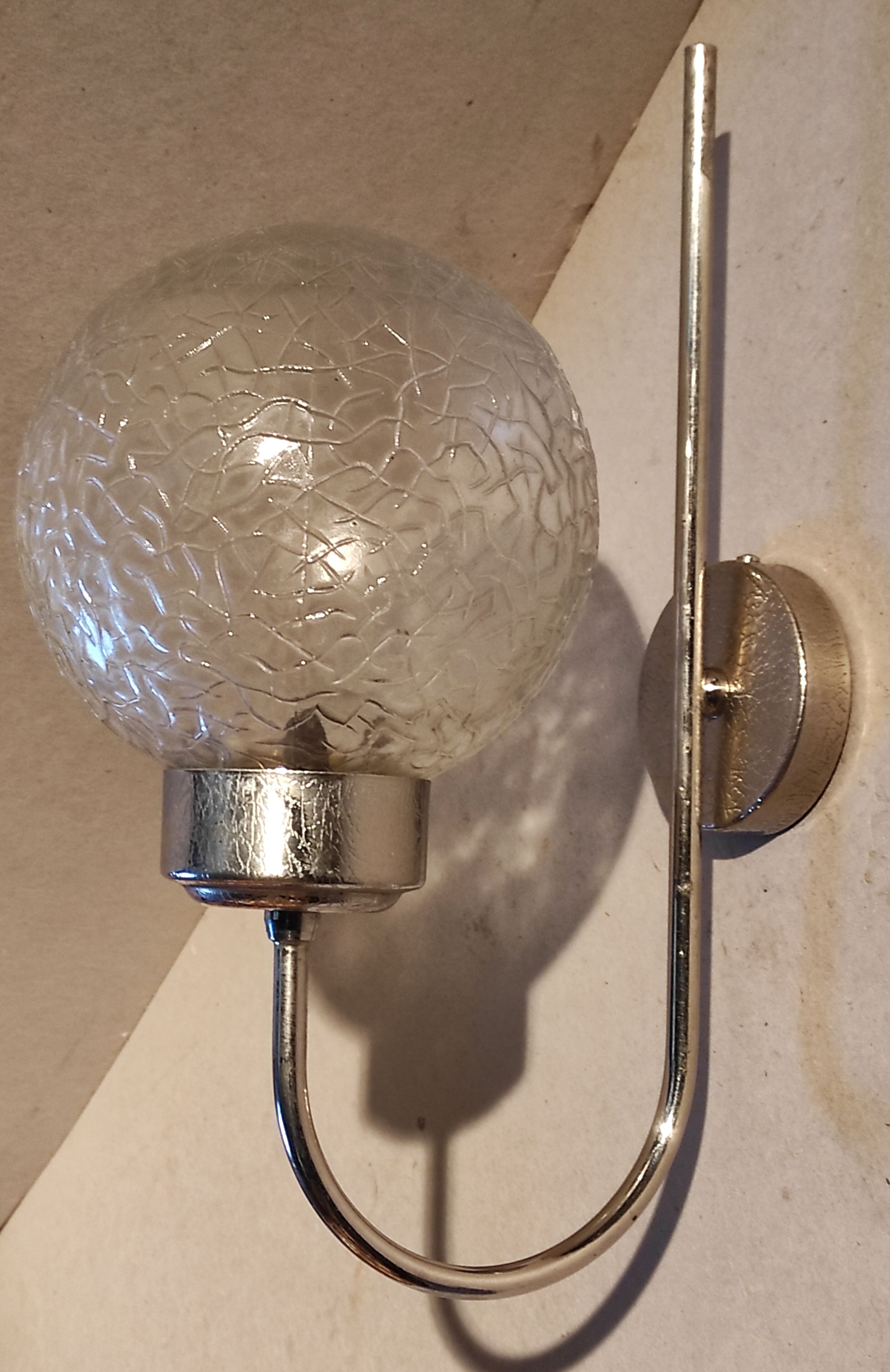 Stainless vintage design wall light  and 70s striated glass globe
