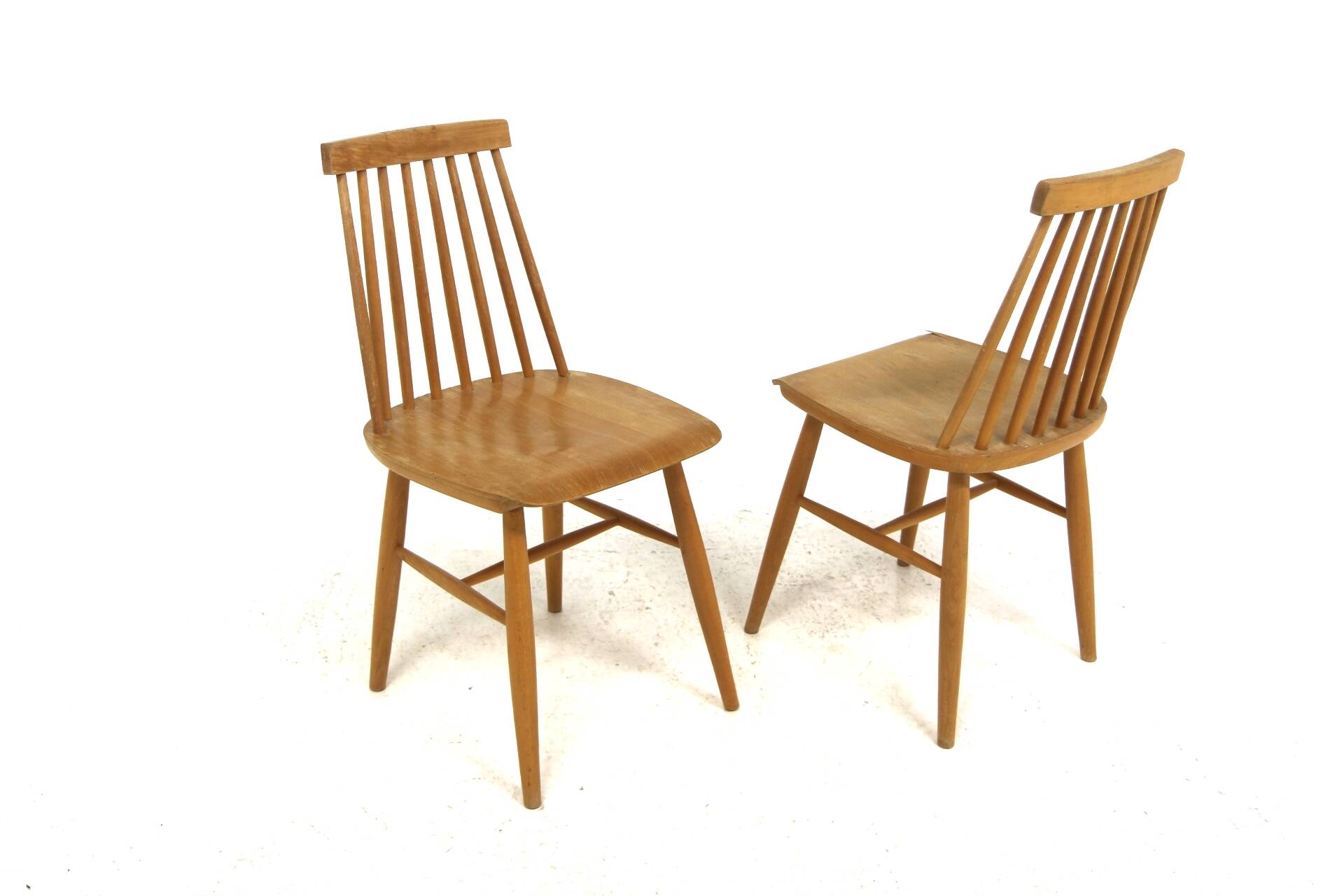 Set of 2 Scandinavian "Pinnstol" chairs in beech, Sweden, 1960