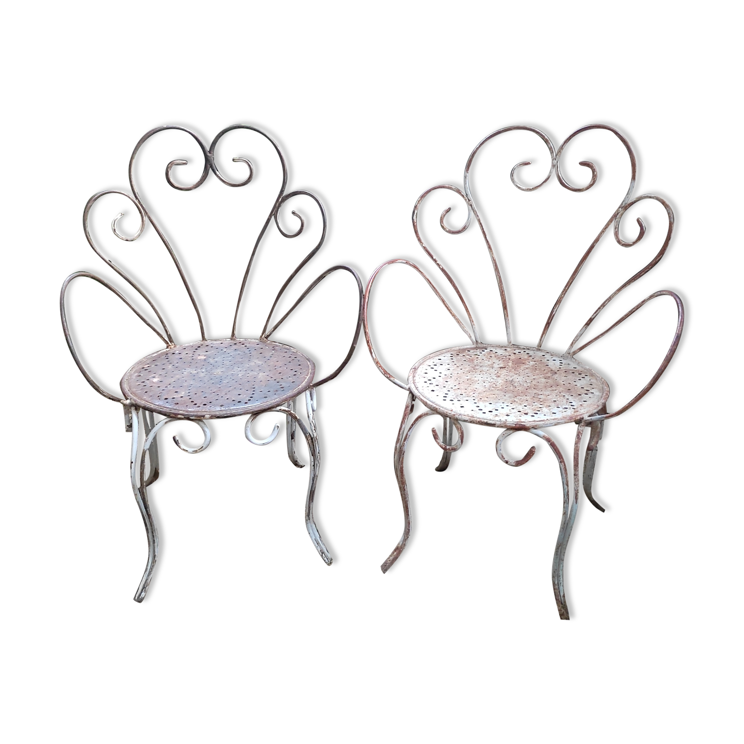 Duo of iron lawn chairs