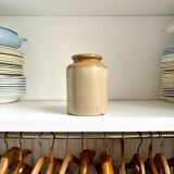Mustard pot in ocher and beige enamelled stoneware