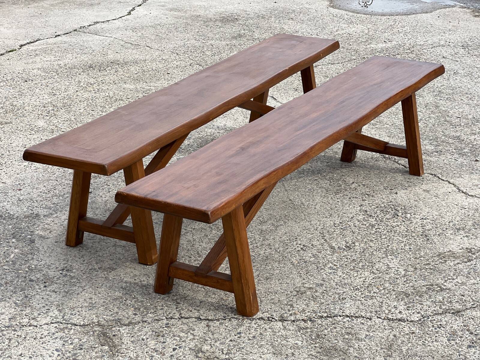 Pair of vintage solid wood benches from the 1960s.