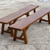 Pair of vintage solid wood benches from the 1960s.