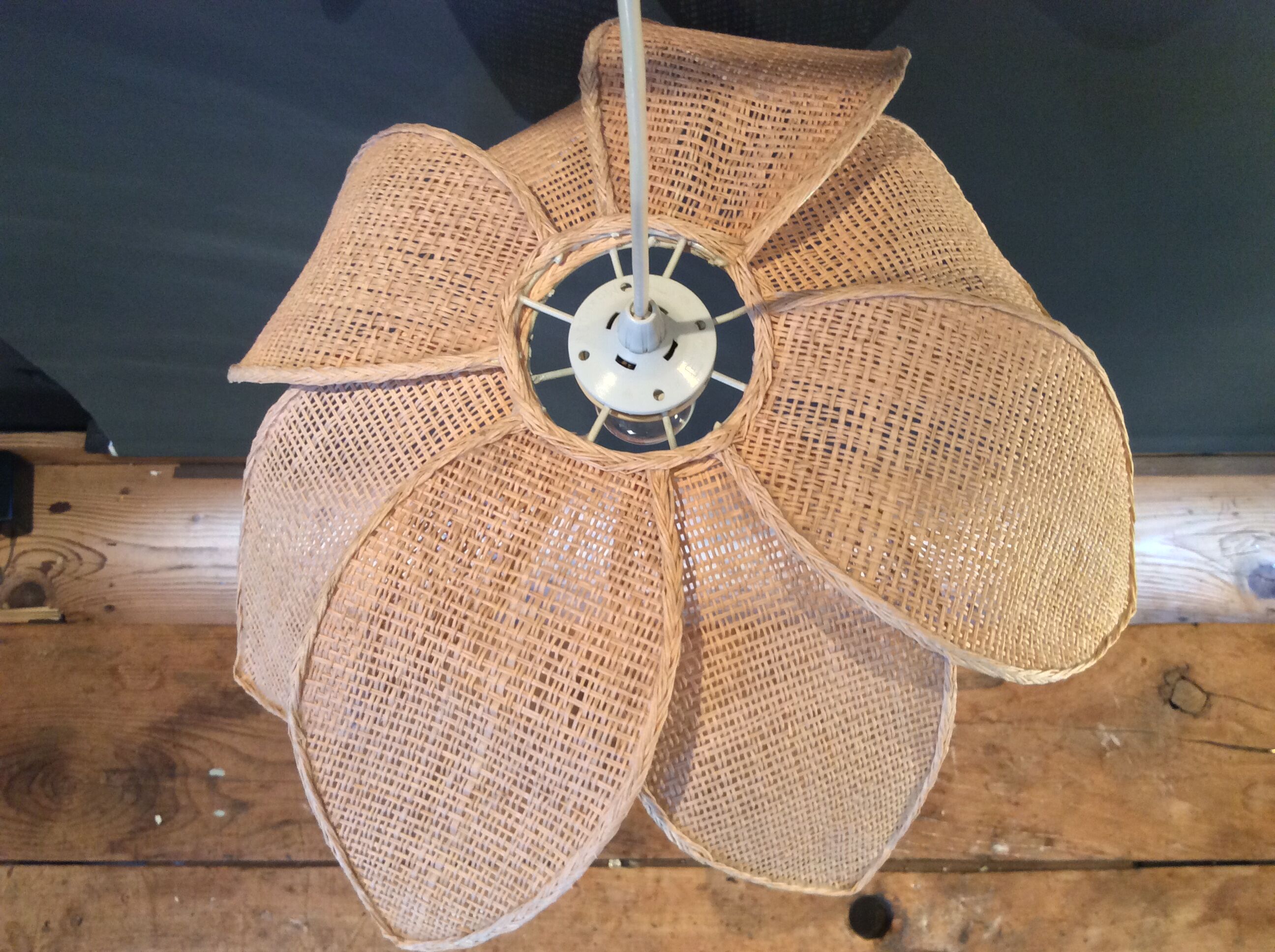 70s/80s braided straw hanging lamp