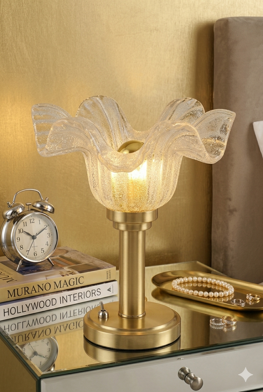 Table lamp "Corolle" – Murano Bullicante glass & patinated brass