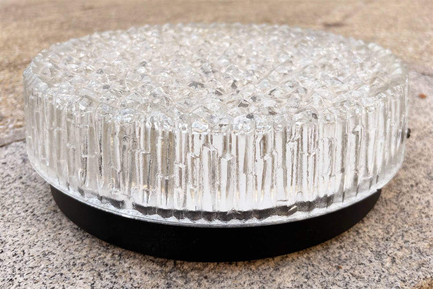 Holophane ceiling light in prismatic glass – 1960s industrial design