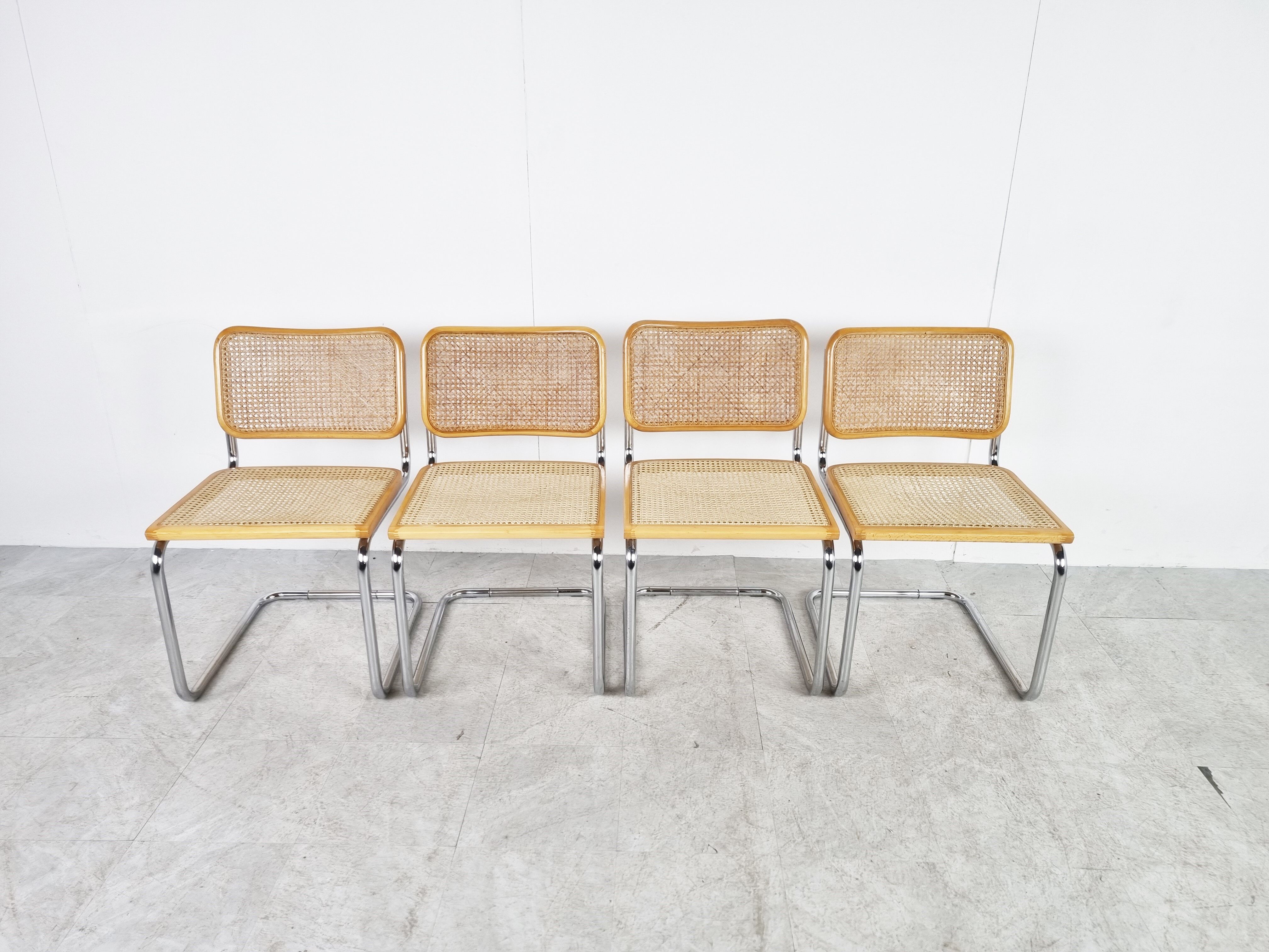 Set of 4 vintage Marcel Breuer Cesca chairs, made in italy, 1970s