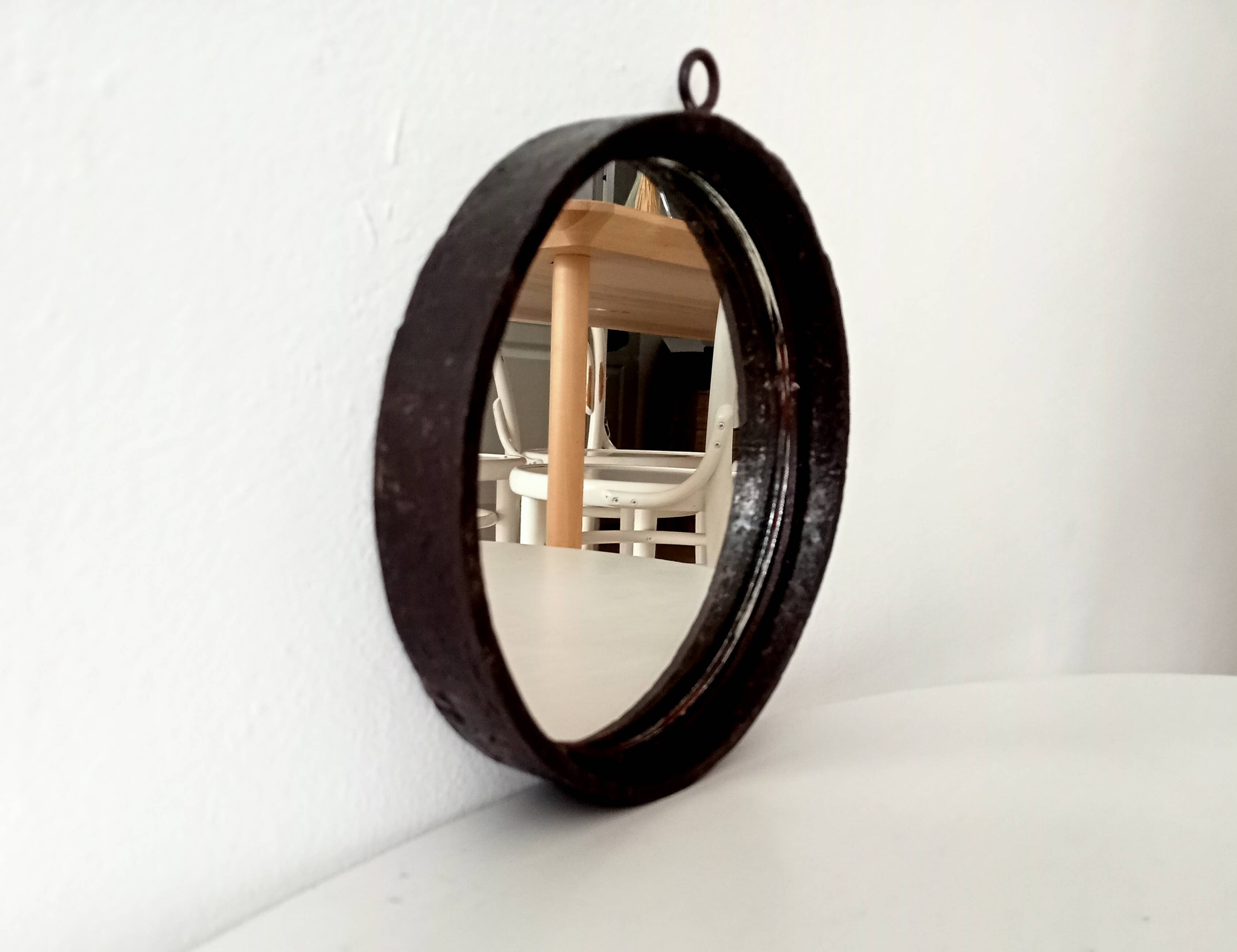 Brutalist antique mirror in wrought iron DLG Jean Touret