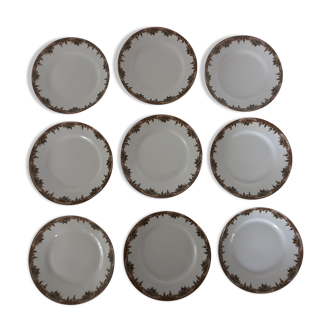 Series of 9 plates dessert porcelain limoges gm france decoration with fruit rinses