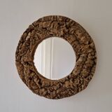 Miroir rond en liège vintage années 70