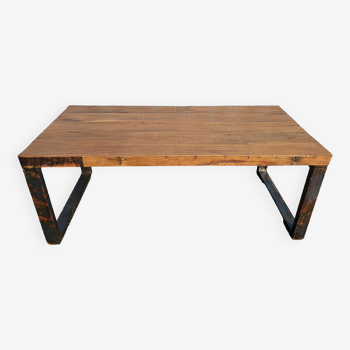 Industrial table with wooden top + metal base