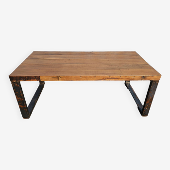 Table industrielle avec plateau bois + piètement métal
