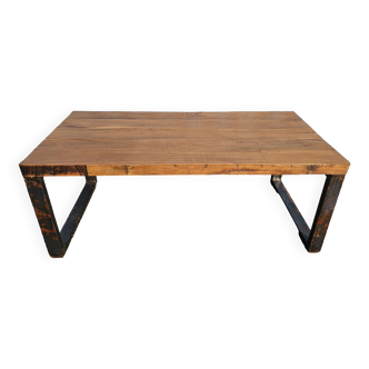 Table industrielle avec plateau bois + piètement métal