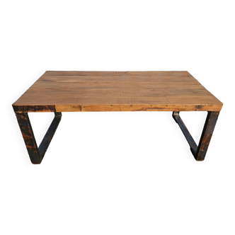 Industrial table with wooden top + metal base