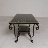 Table basse vintage avec 2 plateaux en verre avec impression des années 50