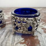 Antique, pair of salerons, silver plated, goldsmith hallmark, putti decoration, grape