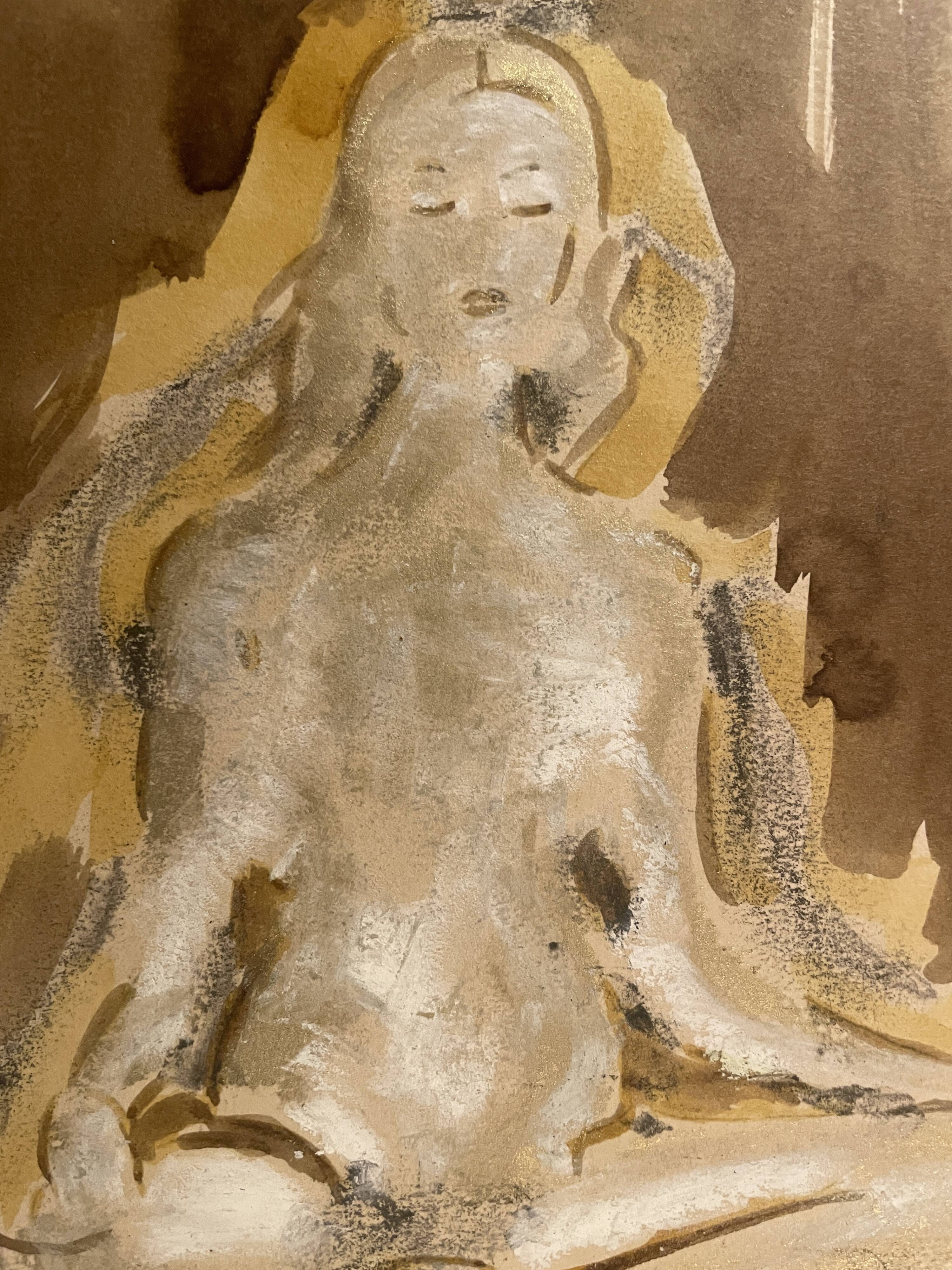 Signed painting, mixed media, female portrait "Zen"