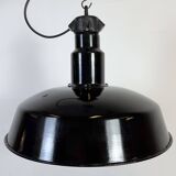 Large Industrial Black Enamel Factory Lamp with Cast Iron Top, 1950s