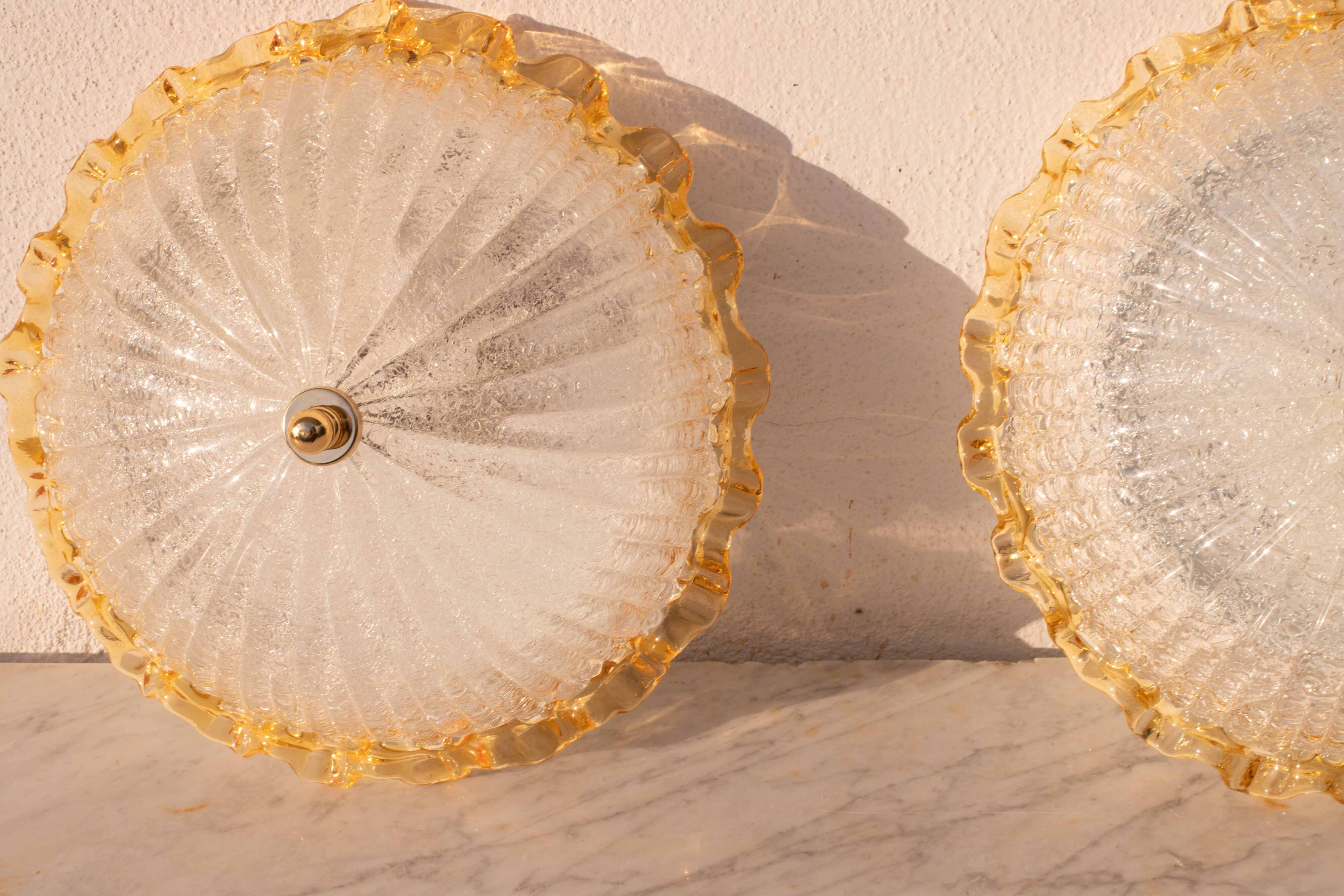 Set of 2 Charming Italian Yellow Murano Glass Ceiling Fixture, Murano, 1970