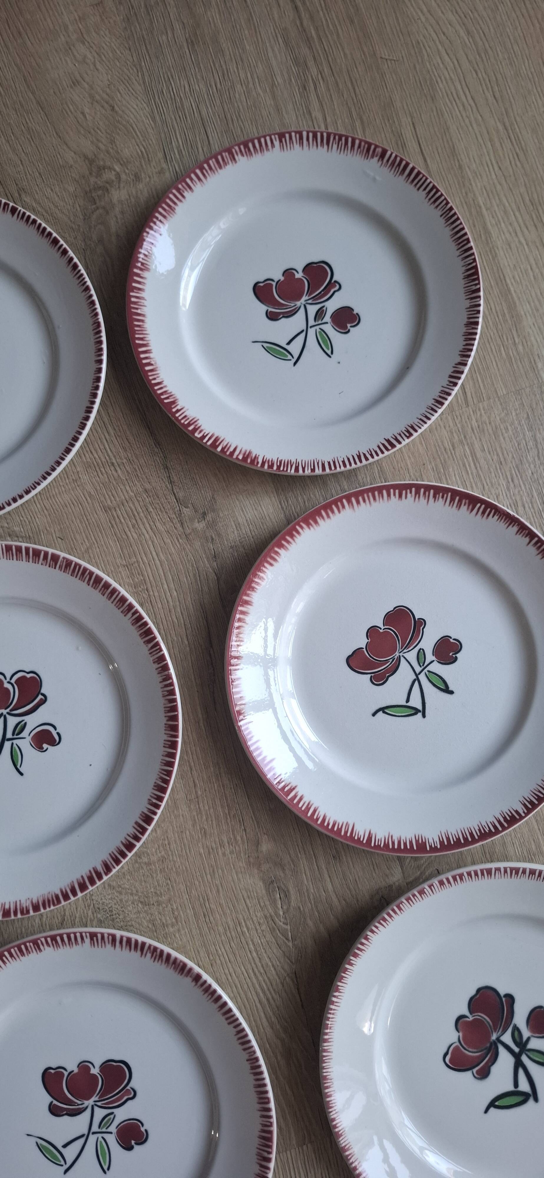 Set of 9 Badonviller flower dinner plates