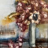 Oil on panel 20th century still life bouquet of flowers by Mazen