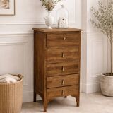 Art Deco chest of drawers in raw wood with 5 drawers.