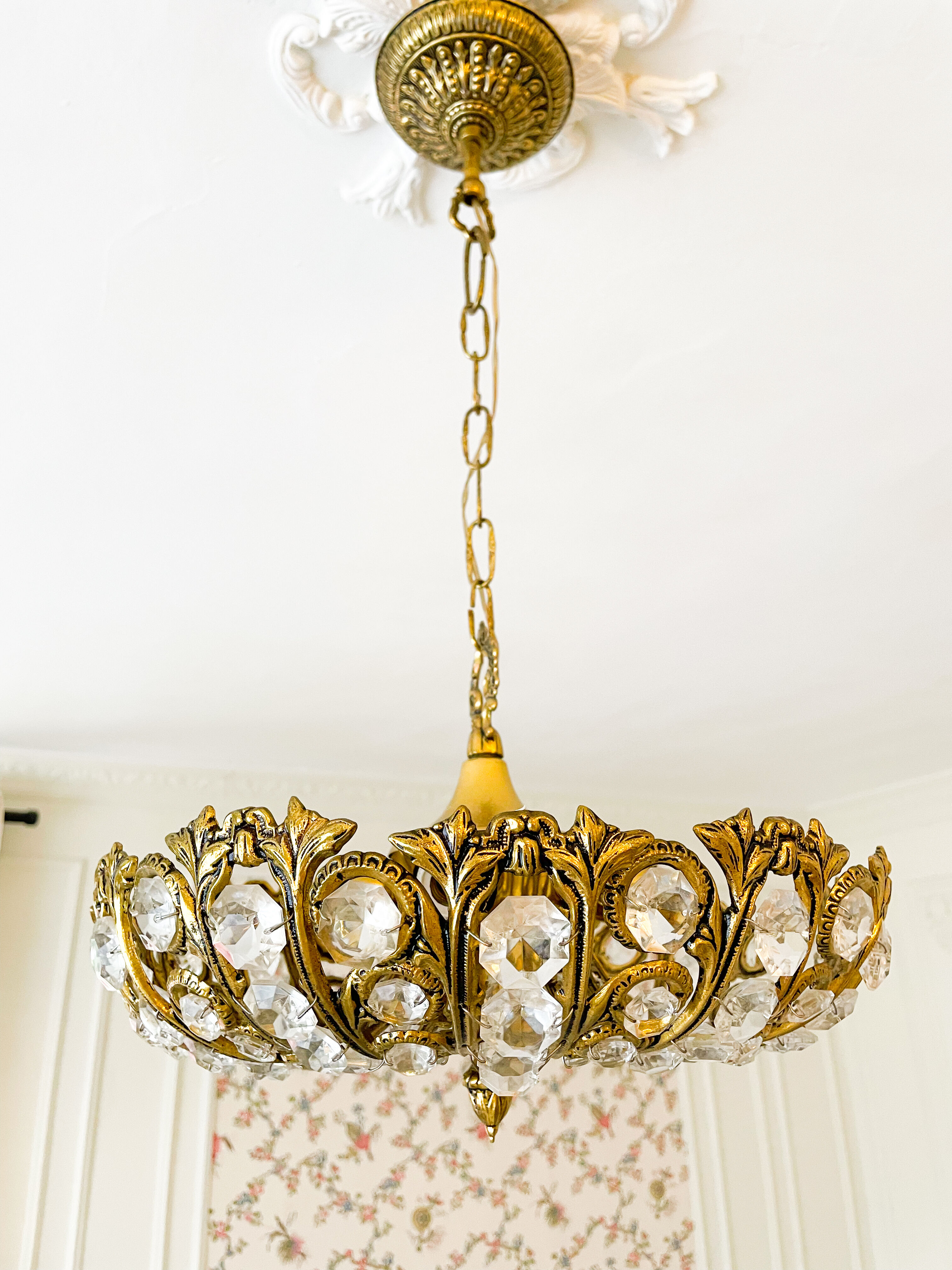 Vintage Palwa suspension in solid brass and crystal.