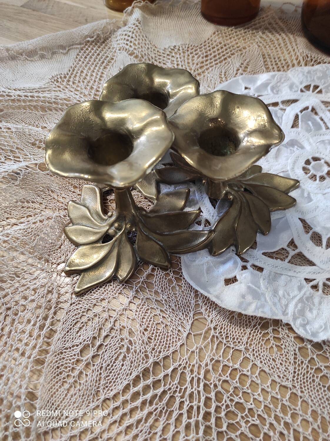 Brass flower candle holder