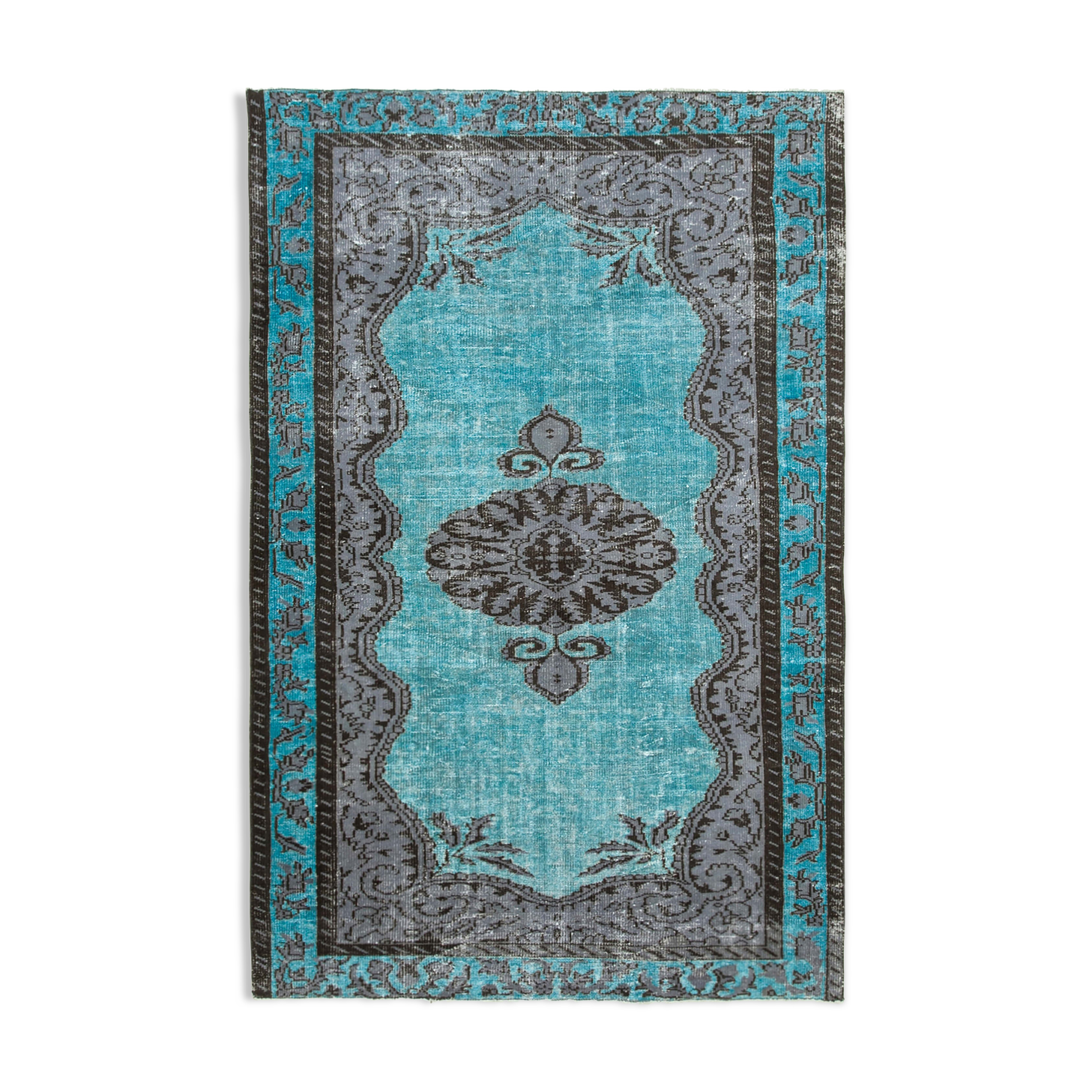 Handmade Rustic Anatolian 1980s 180 cm x 275 cm Turquoise Rug