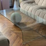 Vintage coffee table Italian design curved glass and travertine