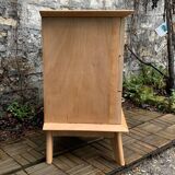 Vintage chest of drawers with compass feet, solid raw beech, 1960s