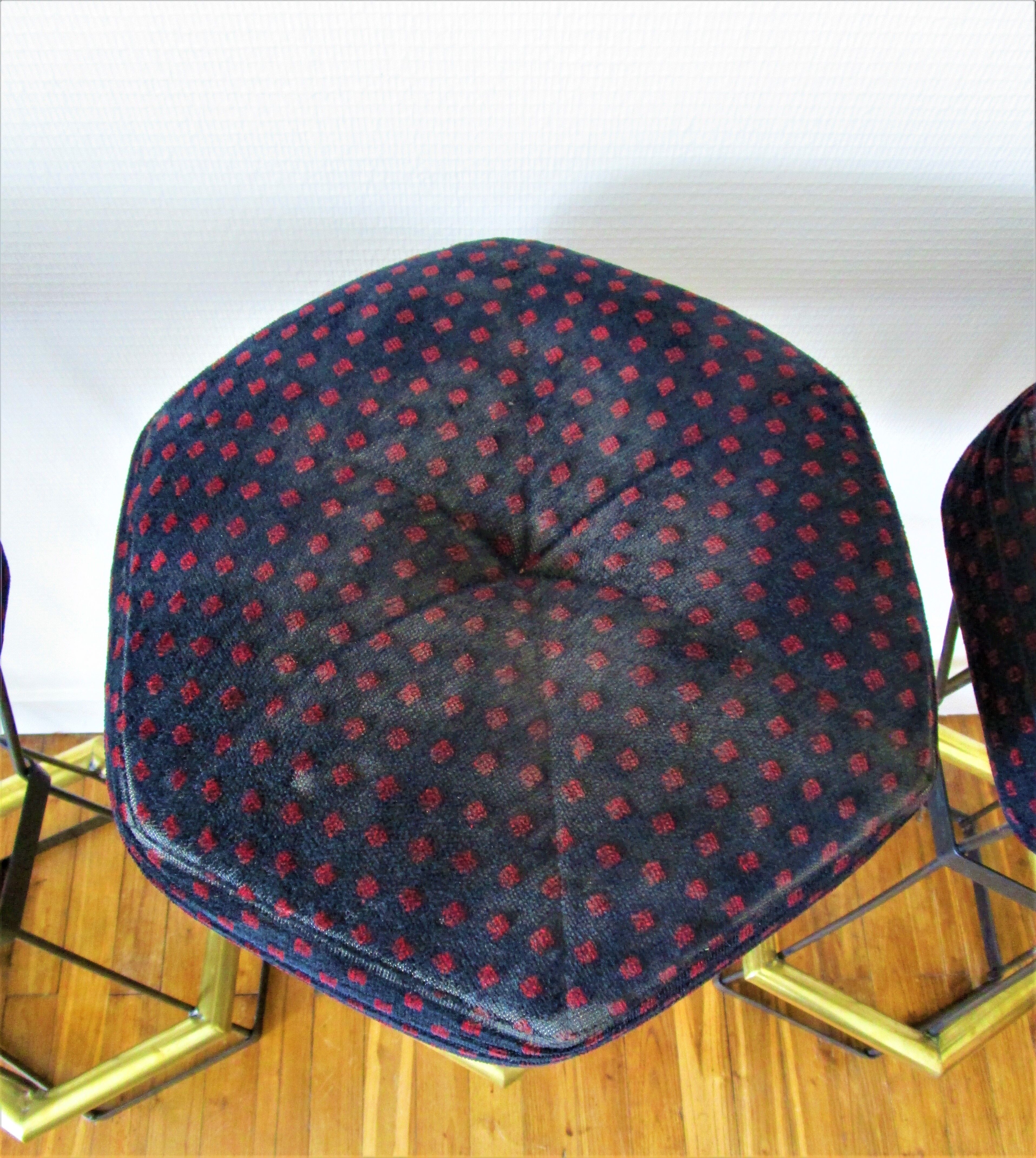 Five brass bar stools and vintage black metal 80s