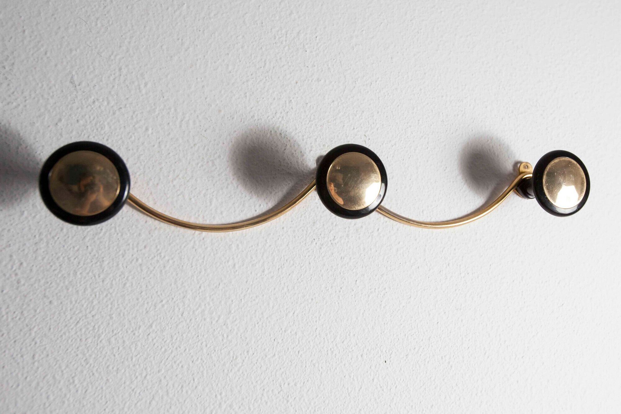 Pair of coat racks 3 hooks 1960 brass and plastic