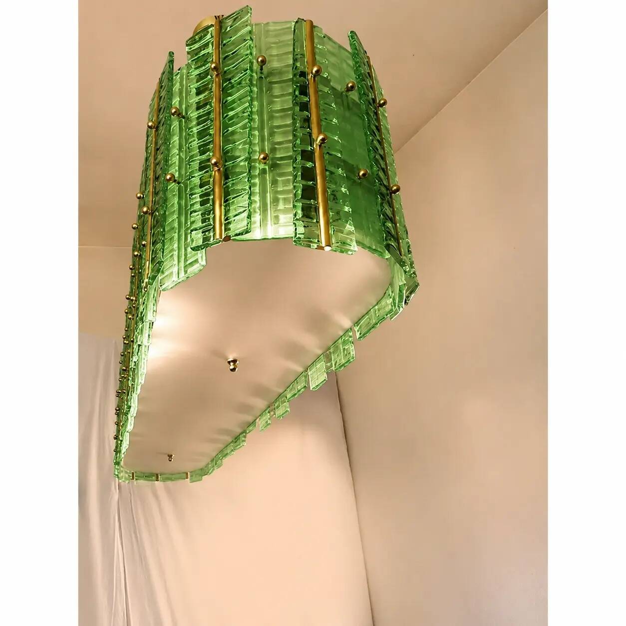 Green Contemporary Modern Italian "Tropical" Murano Glass Gold Chandelier
