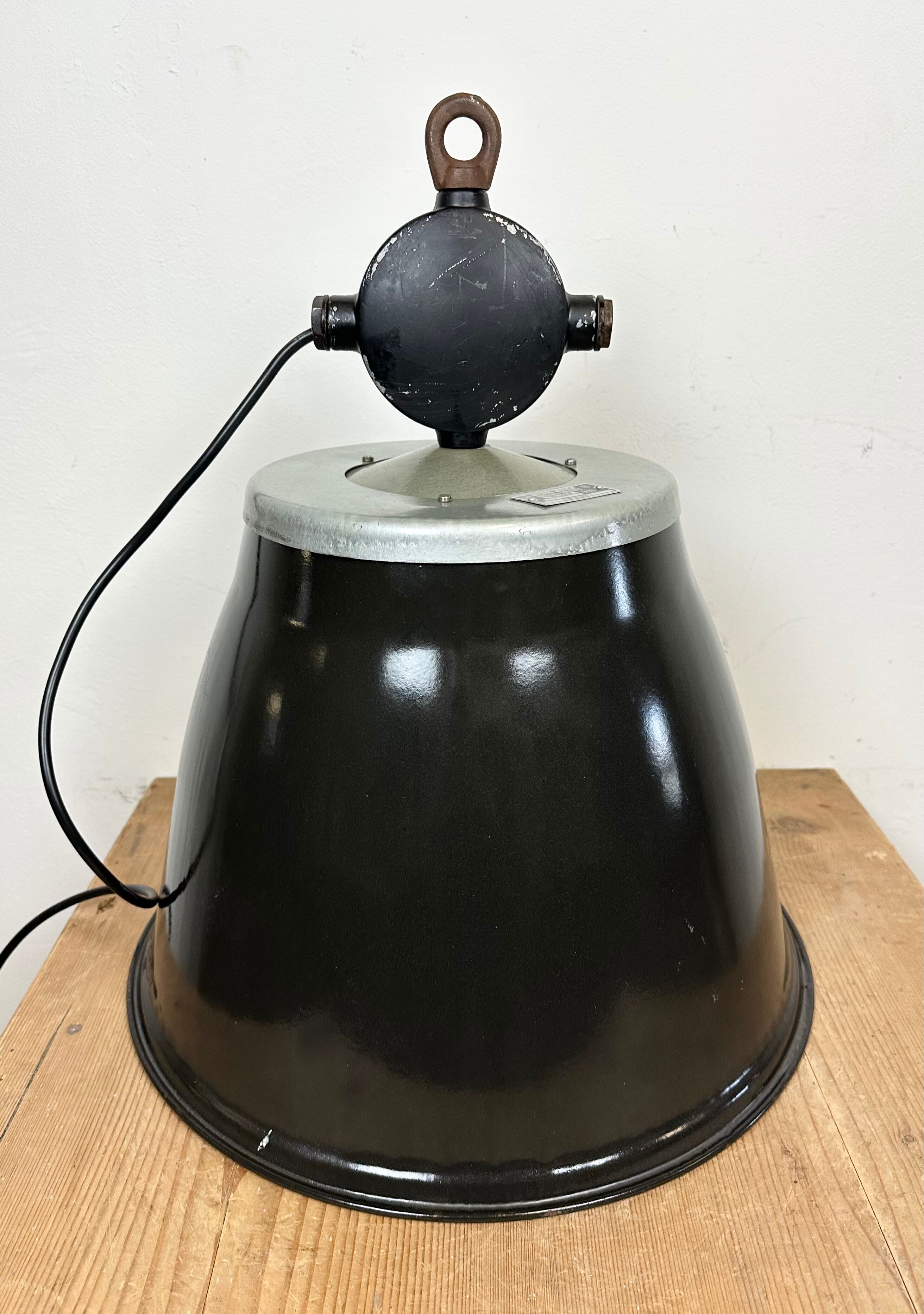 Industrial Black Enamel Factory Pendant Lamp, 1960s