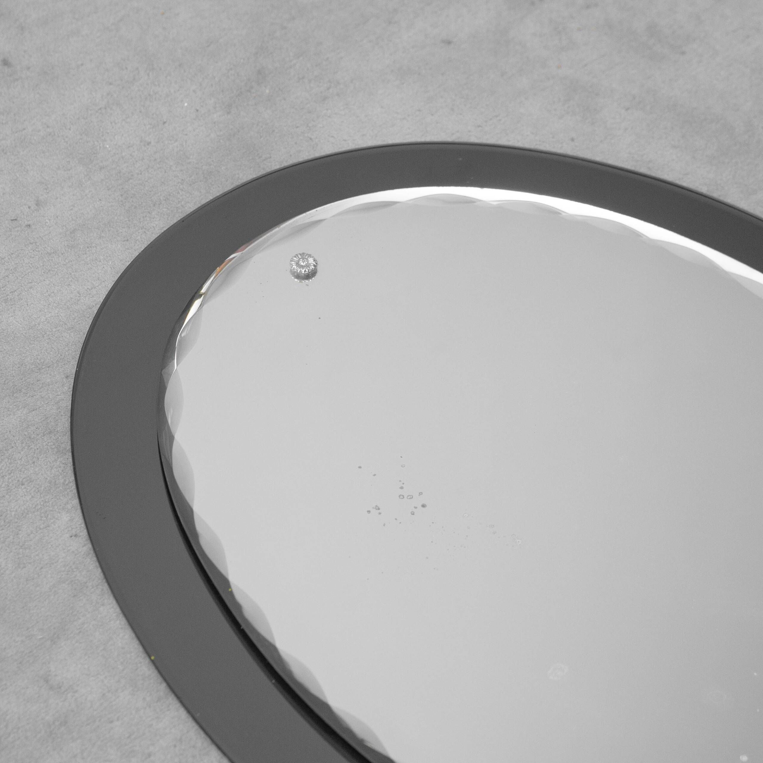 Vintage oval mirror with bevelled edge and smoked border, 1960s modernism
