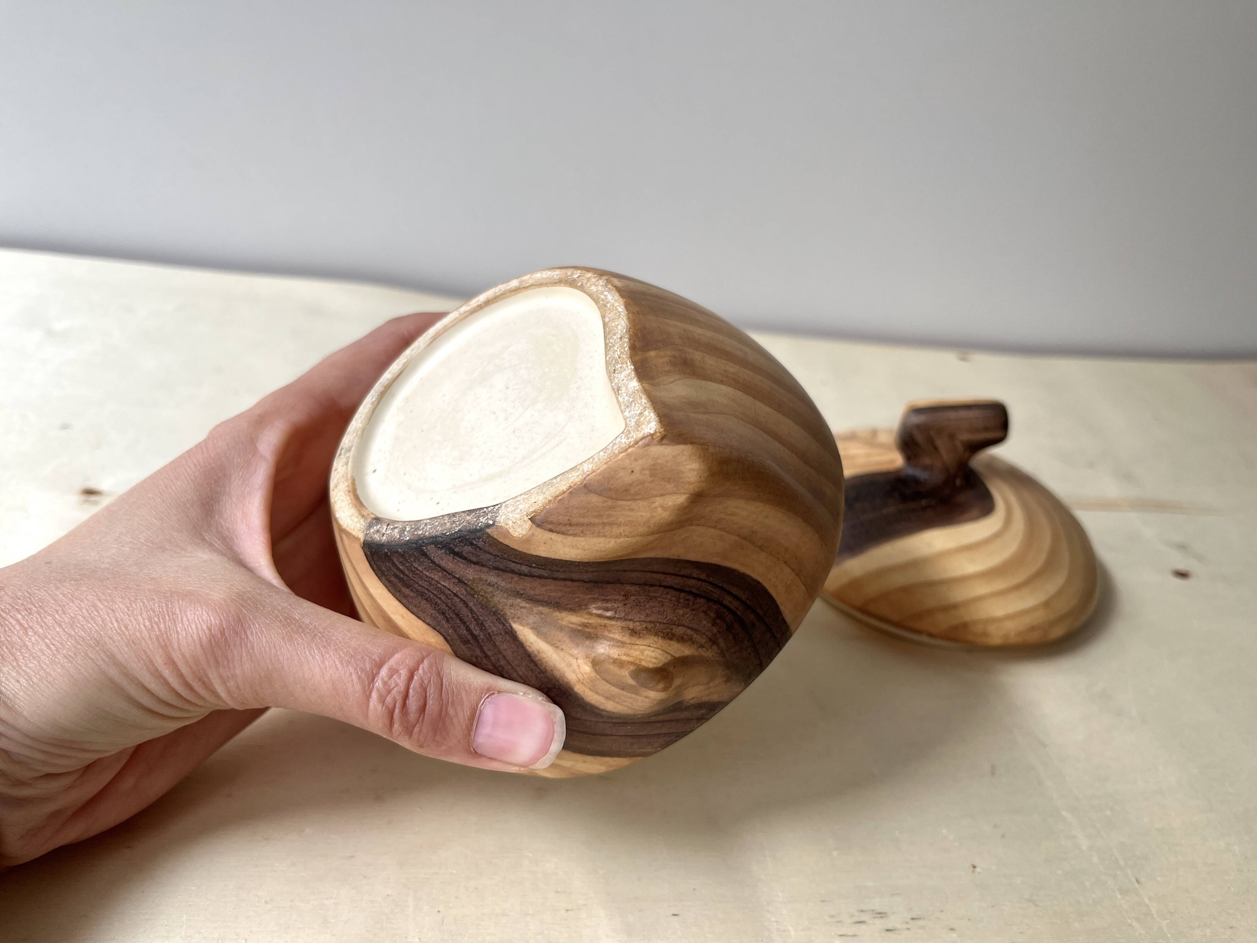 Vintage Grandjean Jourdan Vallauris faux wood coffee maker + sugar bowl