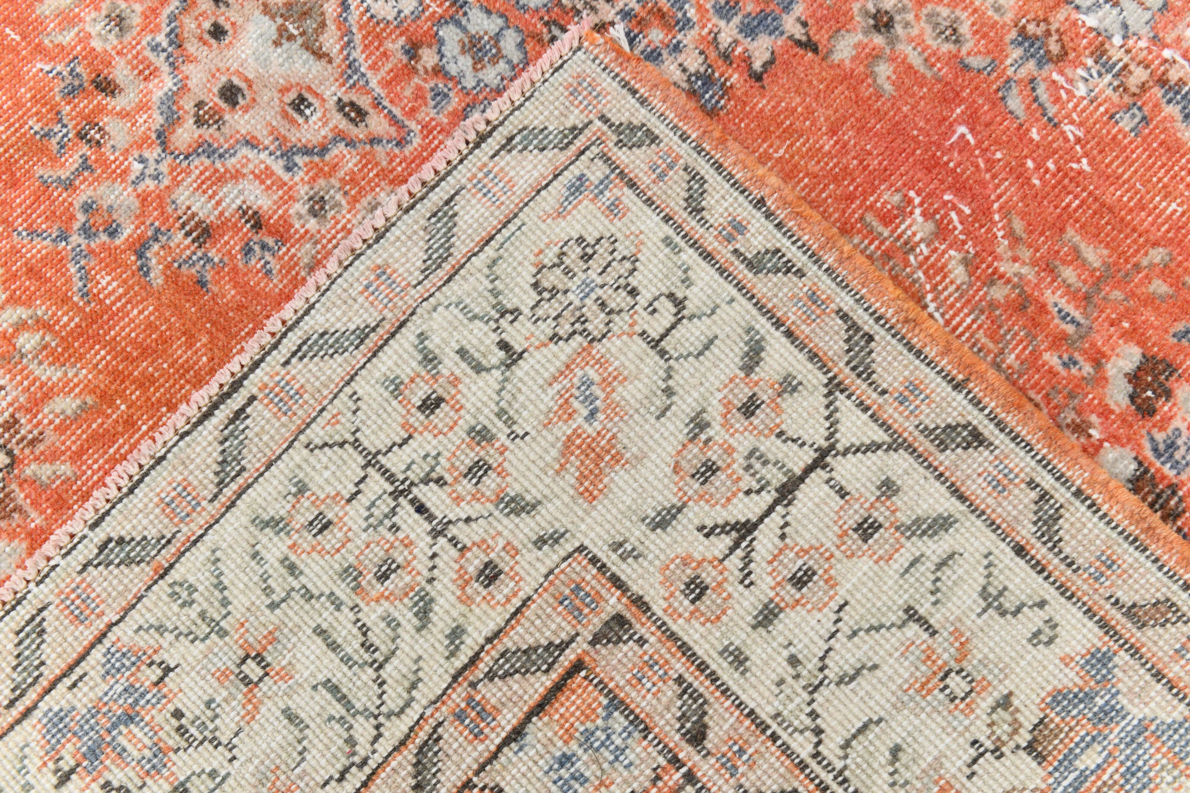 Tapis vintage anatolien tissé à la main en rose saumon, 206x392 cm